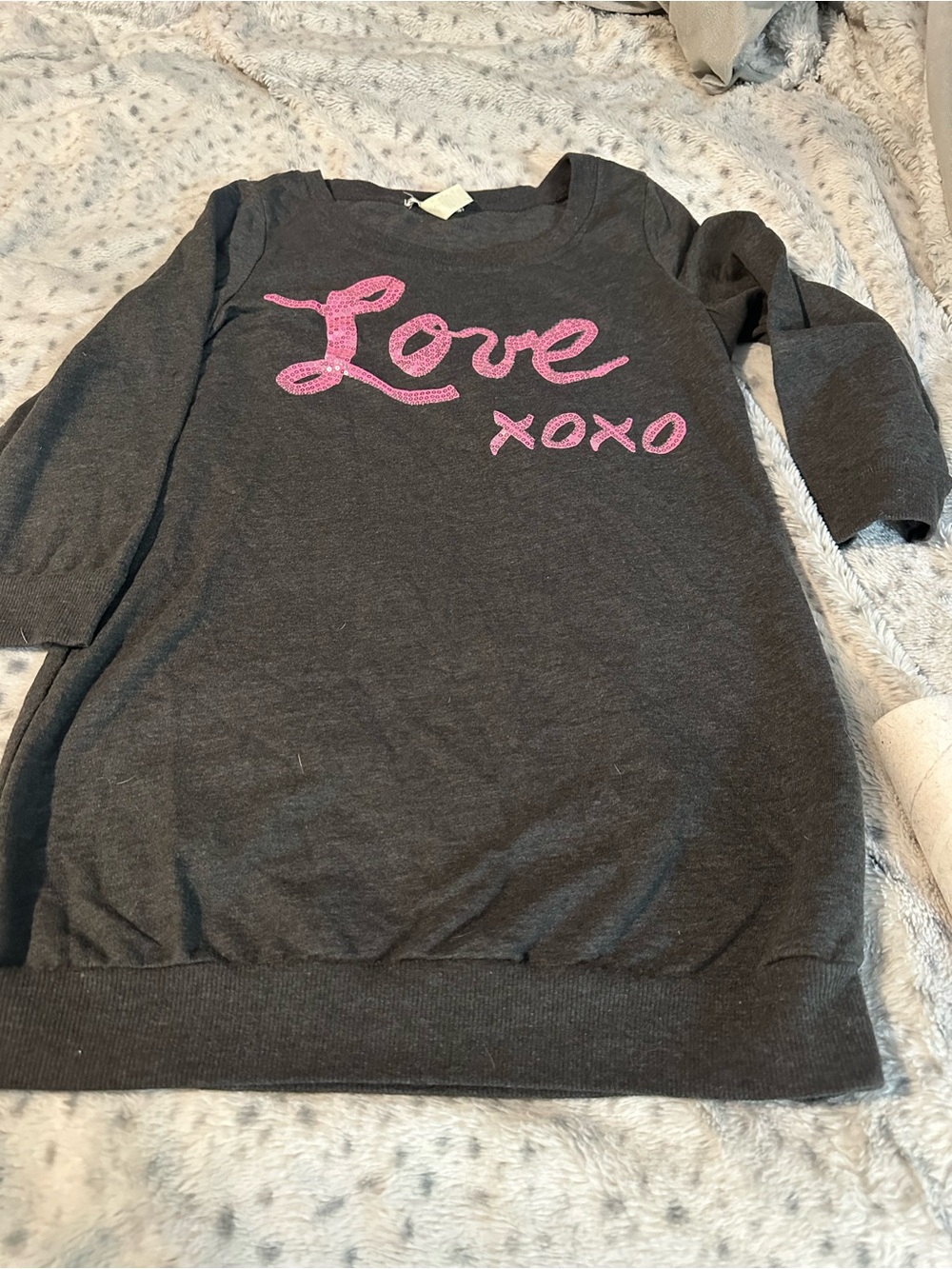 Belle Du Jour Charcoal Pullover with Pink "Love XOXO" Script Dress